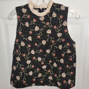 Top Shop Floral Sleeveless Top - Black and Cream